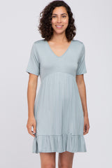 Light Blue V-Neck Ruffle Hem Maternity Dress