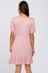 Light Pink V-Neck Ruffle Hem Maternity Dress