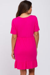 Fuchsia V-Neck Ruffle Hem Maternity Dress