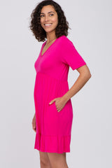 Fuchsia V-Neck Ruffle Hem Dress