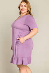 Lavender V-Neck Ruffle Hem Plus Dress