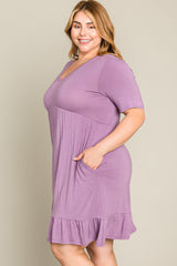 Lavender V-Neck Ruffle Hem Plus Dress