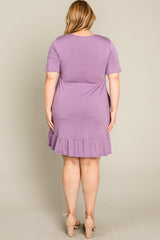 Lavender V-Neck Ruffle Hem Plus Dress