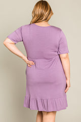 Lavender V-Neck Ruffle Hem Plus Dress