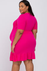 Fuchsia V-Neck Ruffle Hem Maternity Dress