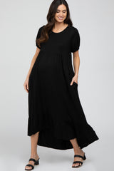 Black Crochet Back Maternity Midi Dress