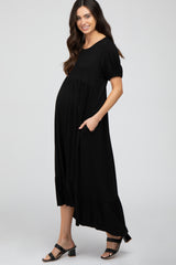 Black Crochet Back Maternity Midi Dress