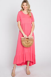 Coral Crochet Back Midi Dress