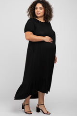 Black Crochet Back Maternity Plus Midi Dress