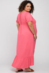 Coral Crochet Back Maternity Plus Midi Dress