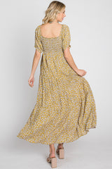 Yellow Floral Square Neckline Maxi Dress