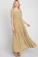 Yellow Floral Square Neckline Maxi Dress