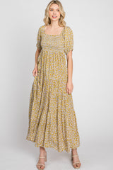 Yellow Floral Square Neckline Maxi Dress