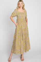 Yellow Floral Square Neckline Maxi Dress