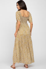 Yellow Floral Square Neckline Maternity Maxi Dress