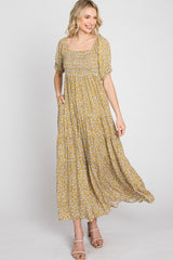 Yellow Floral Square Neckline Maxi Dress