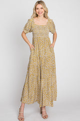 Yellow Floral Square Neckline Maxi Dress