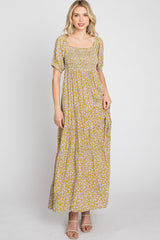 Yellow Floral Square Neckline Maxi Dress