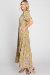 Yellow Floral Square Neckline Maxi Dress