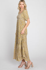 Yellow Floral Square Neckline Maxi Dress