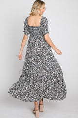 Black Floral Square Neckline Maxi Dress