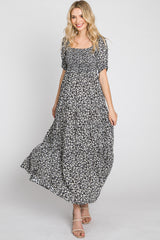 Black Floral Square Neckline Maxi Dress