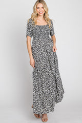 Black Floral Square Neckline Maxi Dress