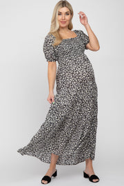 Black Floral Square Neckline Maternity Maxi Dress