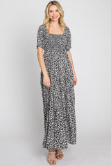 Black Floral Square Neckline Maxi Dress