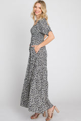 Black Floral Square Neckline Maxi Dress