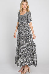 Black Floral Square Neckline Maxi Dress