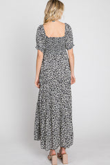 Black Floral Square Neckline Maxi Dress