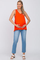 Orange Basic V-Neck Maternity Tank Top