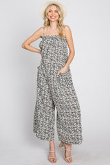 Cream Black Floral Wide Leg Jumpsuit