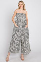 Cream Black Floral Wide Leg Jumpsuit