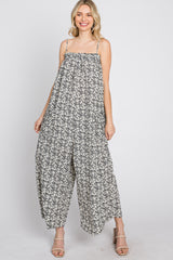 Cream Black Floral Wide Leg Jumpsuit