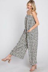 Cream Black Floral Wide Leg Jumpsuit