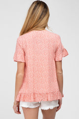 Coral Floral Square Neck Ruffle Hem Maternity Top