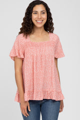 Coral Floral Square Neck Ruffle Hem Maternity Top