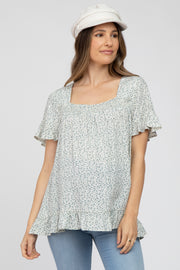 Ivory Floral Square Neck Ruffle Hem Maternity Top