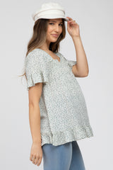 Ivory Floral Square Neck Ruffle Hem Maternity Top