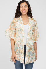 Peach Floral Chiffon Ruffle Maternity Cover-Up