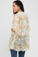 Peach Floral Chiffon Ruffle Cover-Up