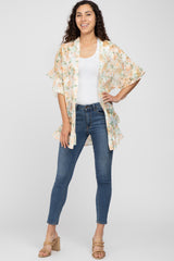 Peach Floral Chiffon Ruffle Cover-Up