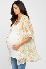 Peach Floral Chiffon Ruffle Maternity Cover-Up