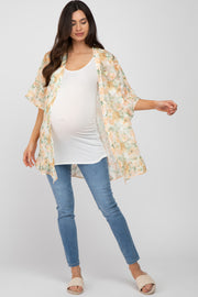 Peach Floral Chiffon Ruffle Maternity Cover-Up