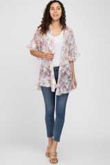 Lavender Floral Chiffon Ruffle Cover-Up