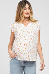 Ivory Floral Ruffle Sleeve Maternity Blouse