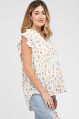 Ivory Floral Ruffle Sleeve Maternity Blouse