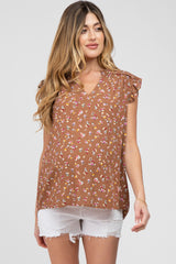 Mocha Floral Ruffle Sleeve Maternity Blouse